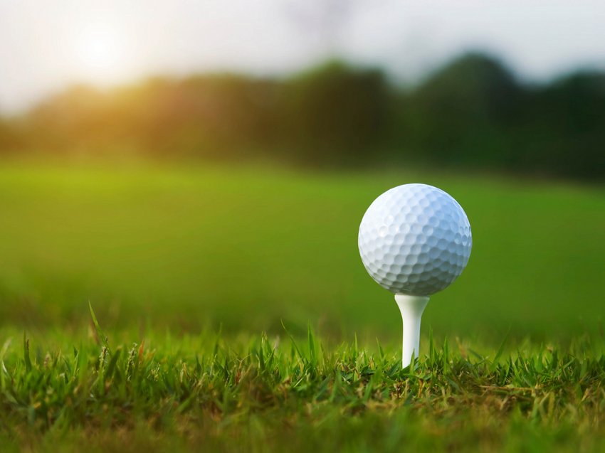 Geheimtipp Hotels in Südtirol 😎☀️ Golfball auf Tee im grünen Gras eines Golfplatzes bei Sonnenlicht